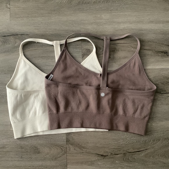 Two white and purple athletic cropped tank tops. - Picture 3 of 5